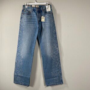 Levi's Premium Beyonce 501 '90s Denim Jeans Women's 27 Blue Rhinestone NWT